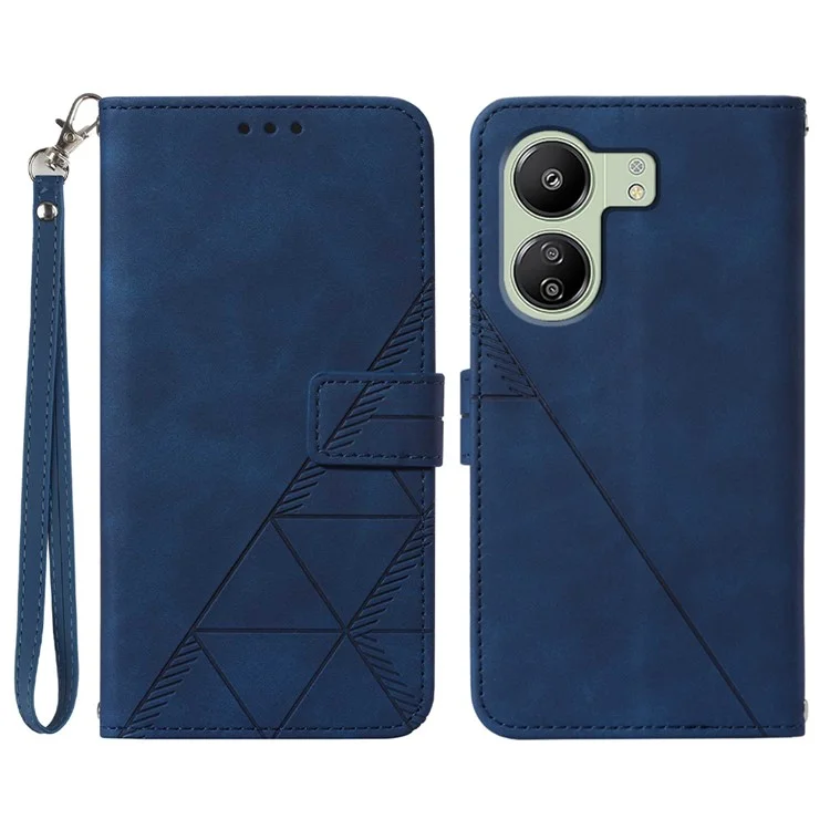 Série YB Imprinting-1 Para Xiaomi Redmi 13C 4G / 13C 5G / 13R 5G / Poco M6 5G / Poco C65 4G Caso de Telefone de Carteira com Alça - Safira