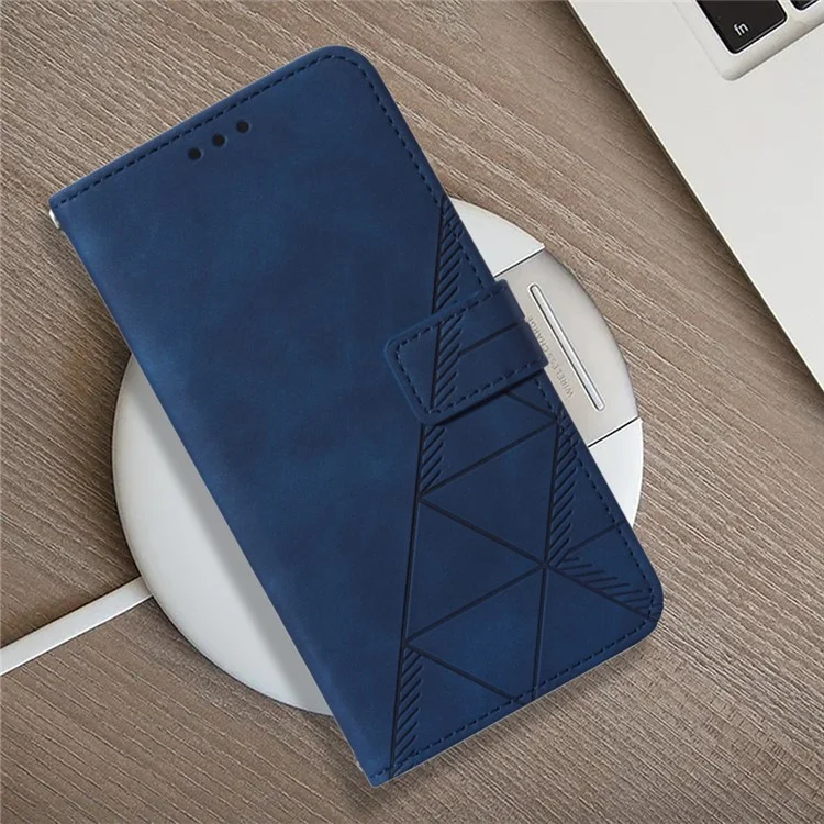 Série YB Imprinting-1 Para Xiaomi Redmi 13C 4G / 13C 5G / 13R 5G / Poco M6 5G / Poco C65 4G Caso de Telefone de Carteira com Alça - Safira