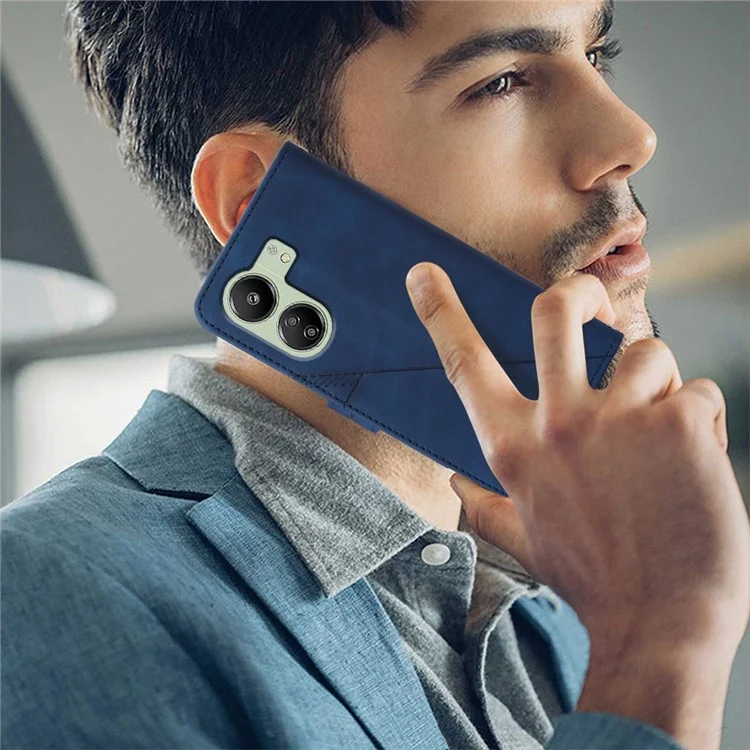 Série YB Imprinting-1 Para Xiaomi Redmi 13C 4G / 13C 5G / 13R 5G / Poco M6 5G / Poco C65 4G Caso de Telefone de Carteira com Alça - Safira