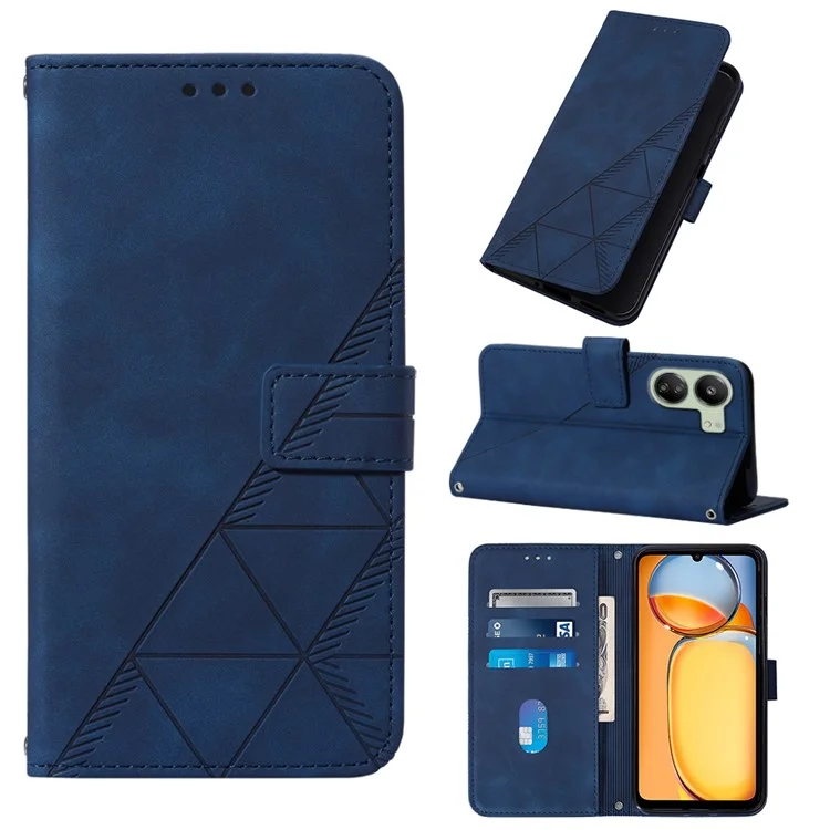 Série YB Imprinting-1 Para Xiaomi Redmi 13C 4G / 13C 5G / 13R 5G / Poco M6 5G / Poco C65 4G Caso de Telefone de Carteira com Alça - Safira