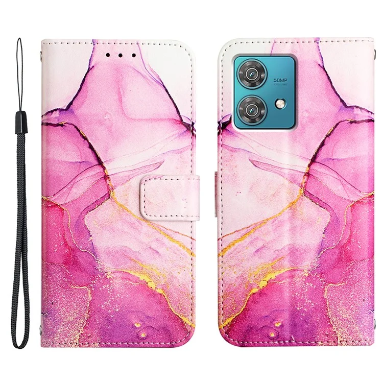 YB Muster Druckleder-leder-serie-6 Für Motorola Edge 40 Neo 5g-koffer-muster-druck-drop-proof-telefonabdeckung - Pink+lila+gold LS001