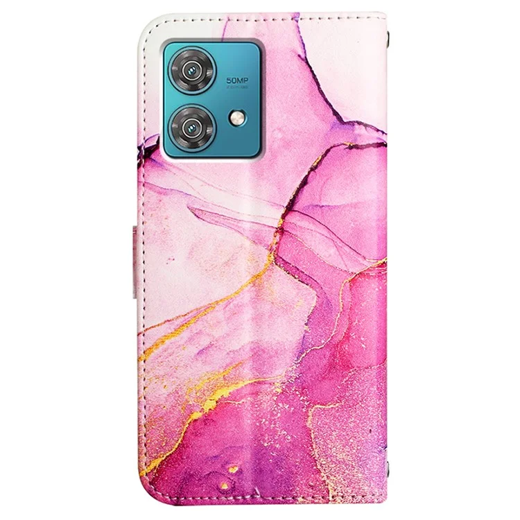 YB Pattern Printing Leather Series-6 per Motorola Edge 40 Neo 5G Custodia con Stampa a Modelli, Custodia Antiurto per Telefono - Rosa+Viola+Oro LS001