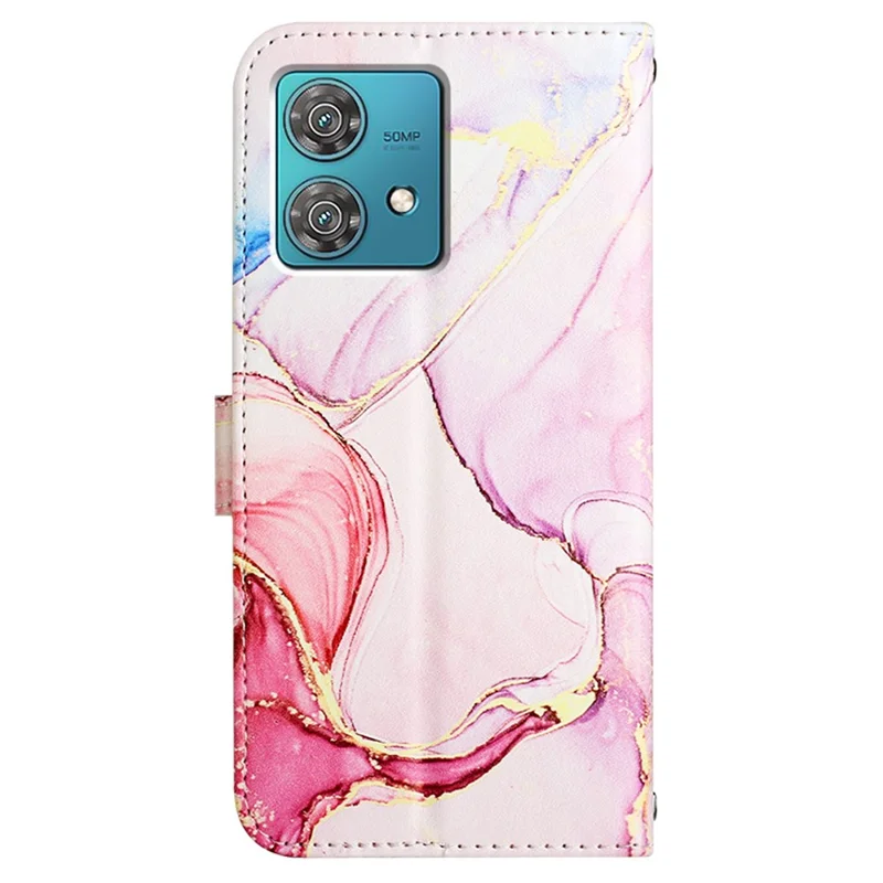 For Motorola Edge 40 Neo 5G Leather Case with Shoulder Strap Marble Pattern Phone Stand Cover - Rose Gold LS005