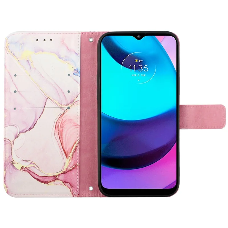 For Motorola Edge 40 Neo 5G Leather Case with Shoulder Strap Marble Pattern Phone Stand Cover - Rose Gold LS005