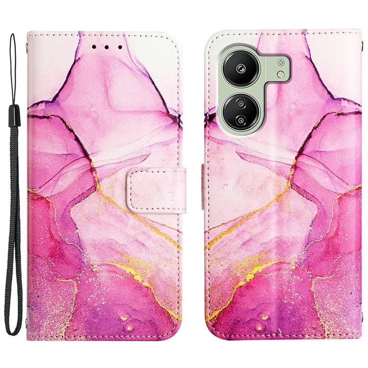 Для Xiaomi Redmi 13C 4G / 13C 5G / 13R 5G / Poco M6 5G / Poco C65 4G Stand Wallet Case Marble Pattern Leather Cover - Pink / Purple / Gold LS001