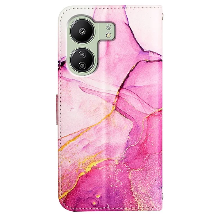 Для Xiaomi Redmi 13C 4G / 13C 5G / 13R 5G / Poco M6 5G / Poco C65 4G Stand Wallet Case Marble Pattern Leather Cover - Pink / Purple / Gold LS001
