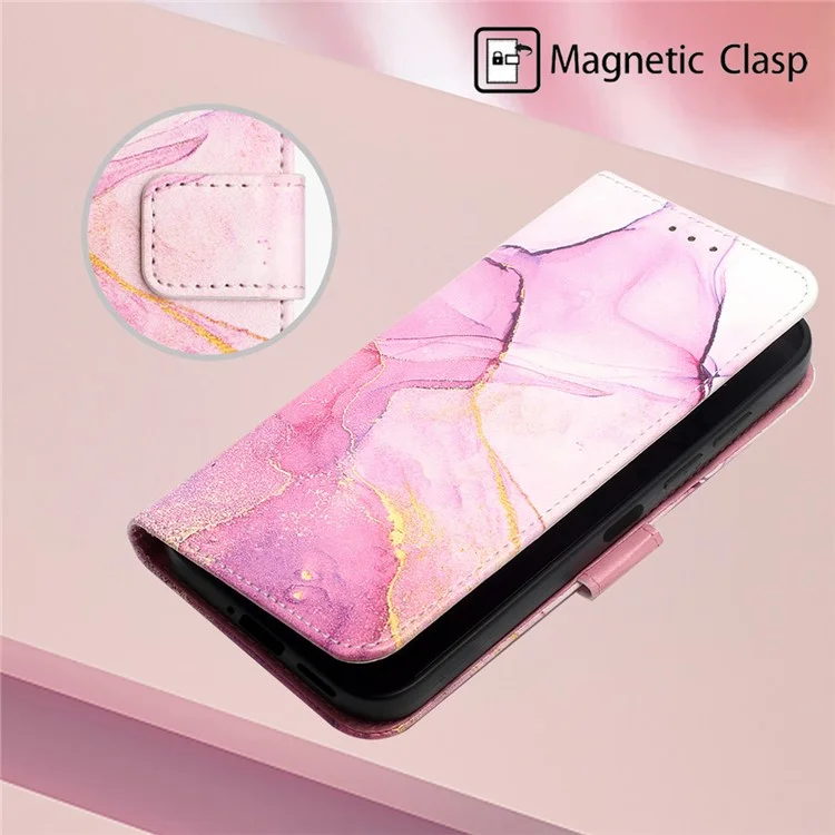 Для Xiaomi Redmi 13C 4G / 13C 5G / 13R 5G / Poco M6 5G / Poco C65 4G Stand Wallet Case Marble Pattern Leather Cover - Pink / Purple / Gold LS001