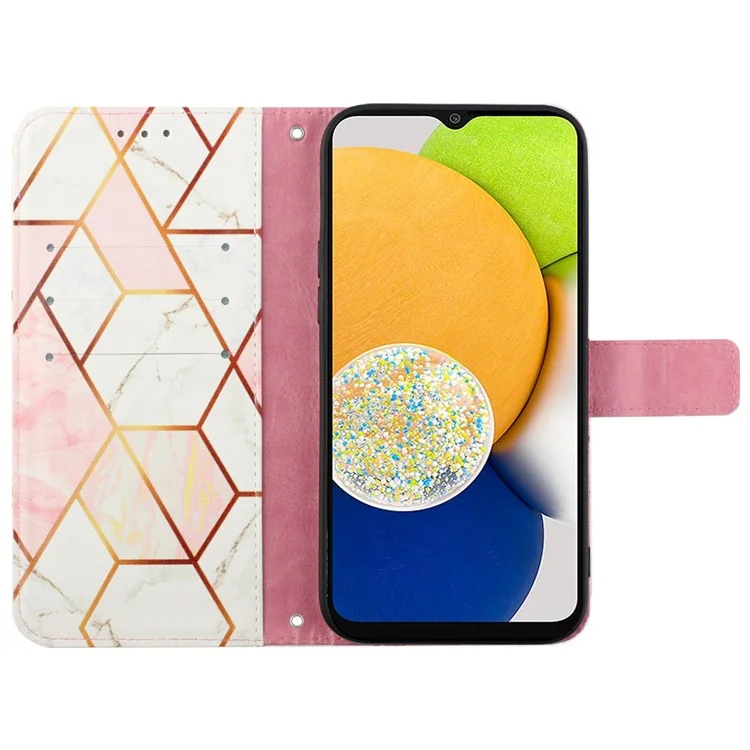 For Samsung Galaxy S24 Ultra Leather Case with Shoulder Strap Marble Pattern Phone Stand Cover - Pink / White LS002