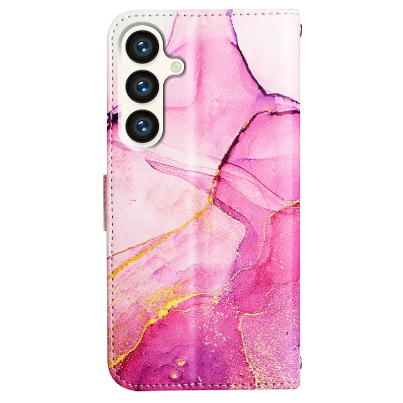 For Samsung Galaxy S24 Leather Case with Shoulder Strap Marble Pattern Phone Stand Cover - Pink / Purple / Gold LS001