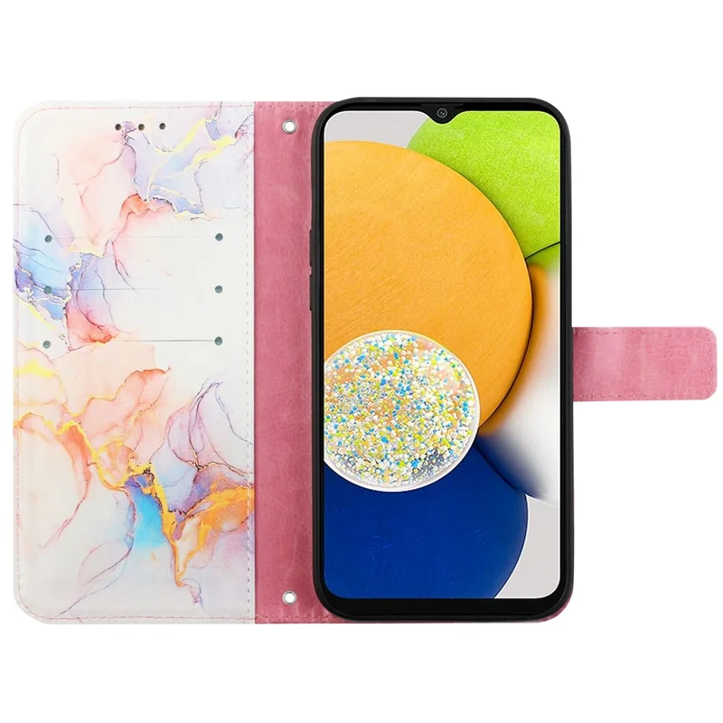 For Samsung Galaxy S24 Leather Case with Shoulder Strap Marble Pattern Phone Stand Cover - Milky Way Marble White LS004