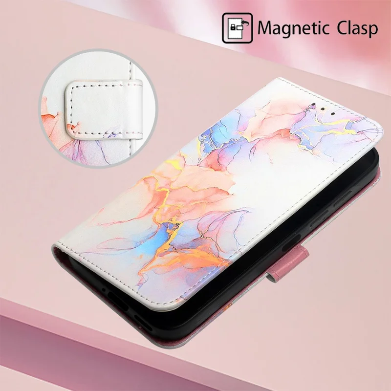 For Samsung Galaxy S24 Leather Case with Shoulder Strap Marble Pattern Phone Stand Cover - Milky Way Marble White LS004
