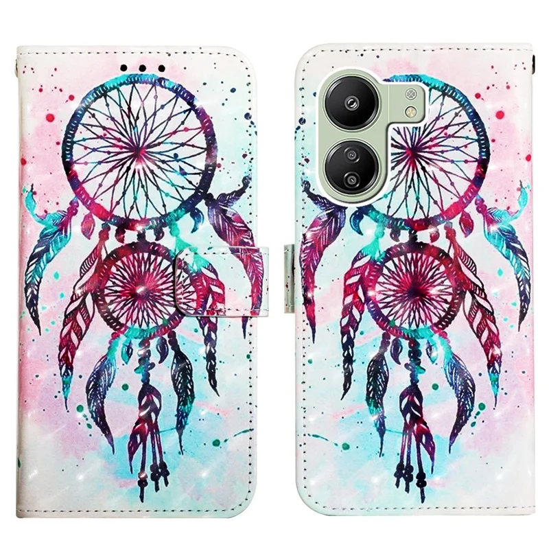 For Xiaomi Redmi 13C 4G / 13C 5G / 13R 5G / Poco M6 5G / Poco C65 4G Leather Case 3D Pattern Printing Wallet Stand - Colorful Wind Chime