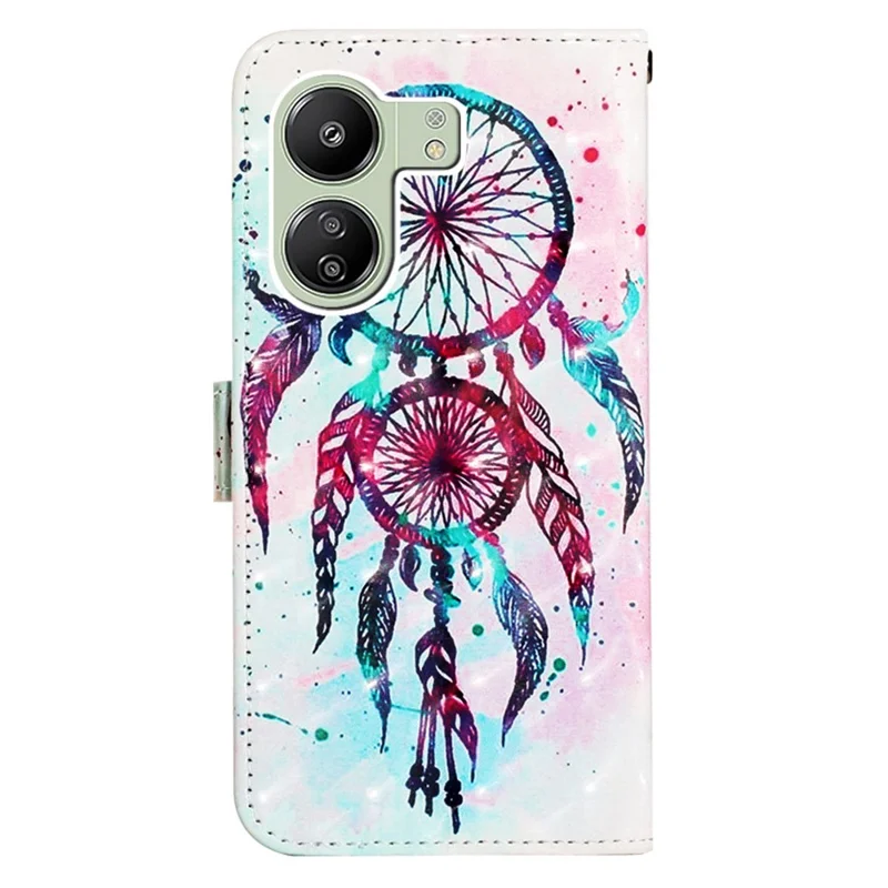 For Xiaomi Redmi 13C 4G / 13C 5G / 13R 5G / Poco M6 5G / Poco C65 4G Leather Case 3D Pattern Printing Wallet Stand - Colorful Wind Chime