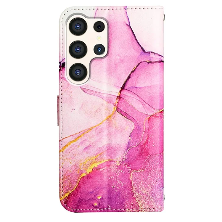 Serie YB Pattern Printing Leather para Samsung Galaxy S24 Ultra, funda de cartera de cuero para teléfono móvil - Rosa+Púrpura+Oro LS001