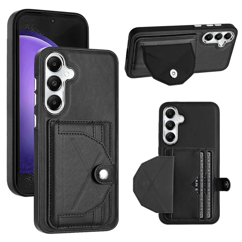 Serie di rivestimenti in pelle YB-4 per custodia per scheda telefonica Samsung Galaxy S23 FE - Cover in pelle+TPU - Nero