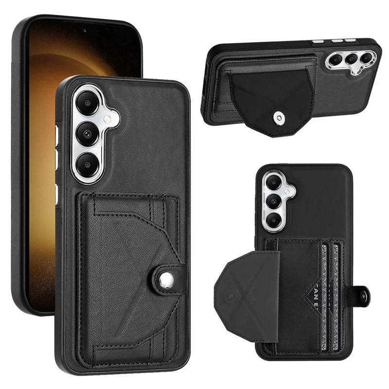 Serie de revestimiento de cuero YB-4 para la funda con portacards para Samsung Galaxy S24+ Cover de TPU revestido de cuero - Negro