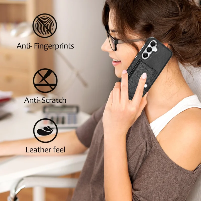 Serie de revestimiento de cuero YB-4 para la funda con portacards para Samsung Galaxy S24+ Cover de TPU revestido de cuero - Negro