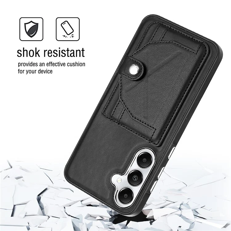 Serie YB Leather Coating-4 para Samsung Galaxy S24 Funda con Ranuras para Tarjetas Soporte para Teléfono - Negro