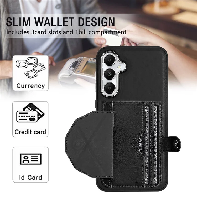Serie YB Leather Coating-4 para Samsung Galaxy S24 Funda con Ranuras para Tarjetas Soporte para Teléfono - Negro