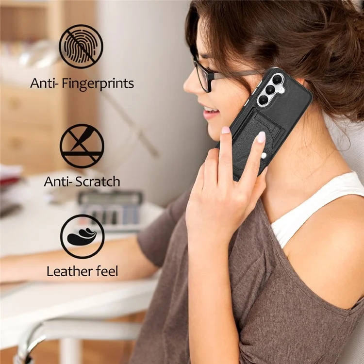 Serie YB Leather Coating-4 para Samsung Galaxy S24 Funda con Ranuras para Tarjetas Soporte para Teléfono - Negro