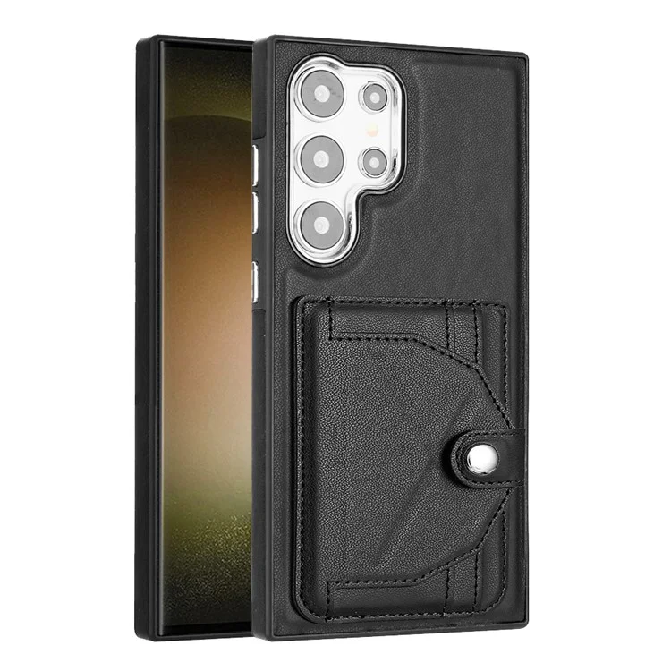 Serie de recubrimiento de cuero YB-4 para funda de teléfono con soporte y ranuras para tarjetas Samsung Galaxy S24 Ultra - Negro