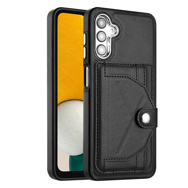 YB Leather Coating Series-4 for Samsung Galaxy A05s 4G Kickstand Case Card Holder Phone Cover - Black