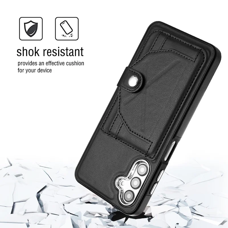 YB Leather Coating Series-4 for Samsung Galaxy A05s 4G Kickstand Case Card Holder Phone Cover - Black