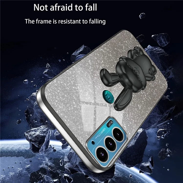 Pour Motorola Edge 20 Étui de téléphone portable, lapin de dessin animé, poudre de paillettes, support - Noir
