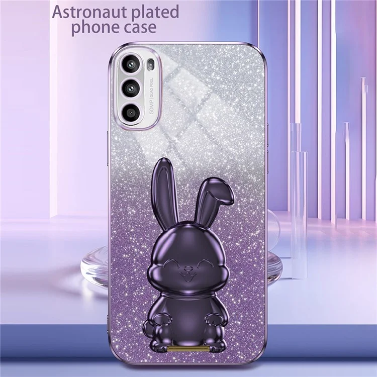 Para Motorola Moto G62 5G PC+TPU Case Cartoon Rabbit Kickstand Drop-resistant Smart Phone Cover - Morado