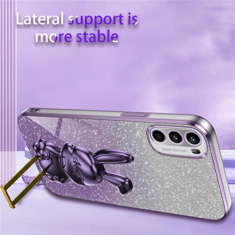 Para Motorola Moto G62 5G PC+TPU Case Cartoon Rabbit Kickstand Drop-resistant Smart Phone Cover - Morado