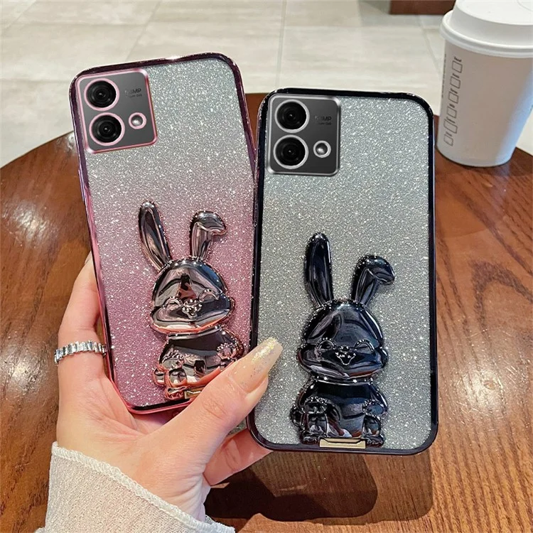 For Motorola Moto G84 5G Slim Case Cute Rabbit Anti-Shock Kickstand Phone Case - Blue