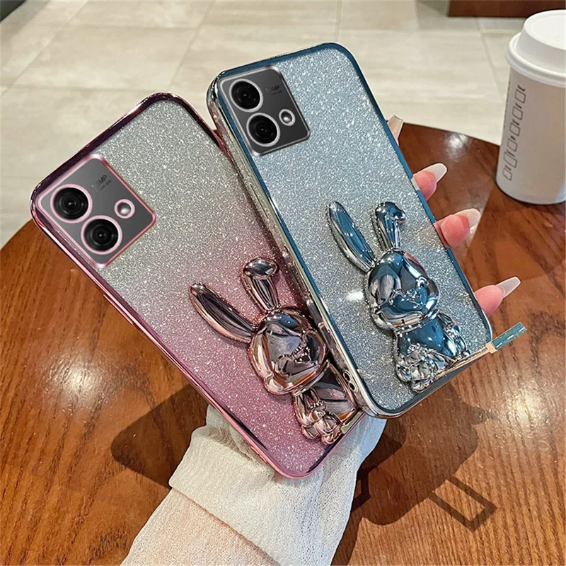 For Motorola Moto G84 5G Slim Case Cute Rabbit Anti-Shock Kickstand Phone Case - Black