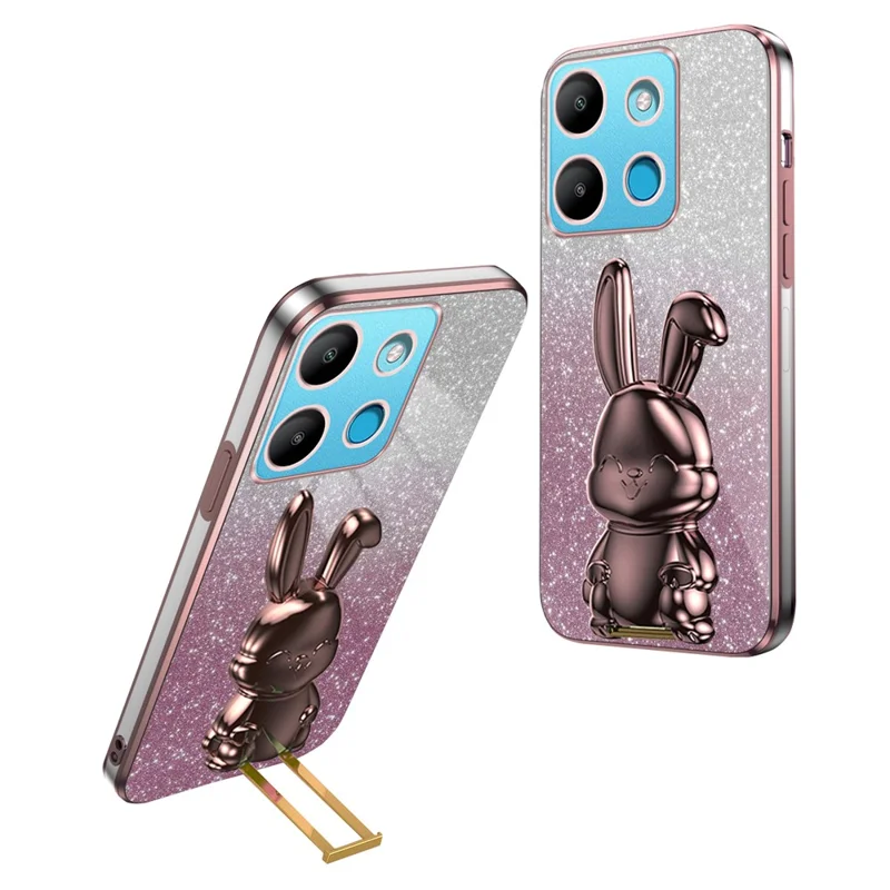 For Infinix Smart 7 4G / Tecno Spark Go 2023 4G Anti-Shock Rabbit Kickstand Cell Phone Case - Pink