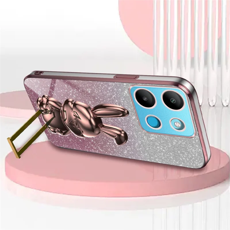 For Infinix Smart 7 4G / Tecno Spark Go 2023 4G Anti-Shock Rabbit Kickstand Cell Phone Case - Pink