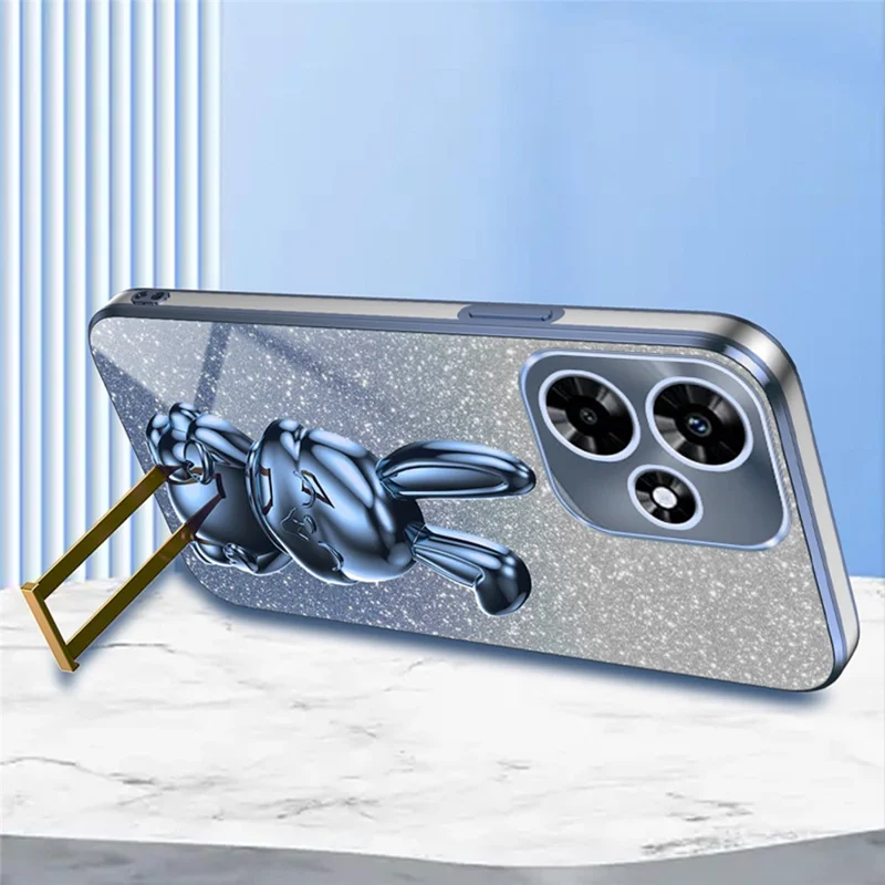 For Infinix Hot 30i Shockproof Phone Case Glitter Powder PC+TPU Cover with Kickstand - Blue