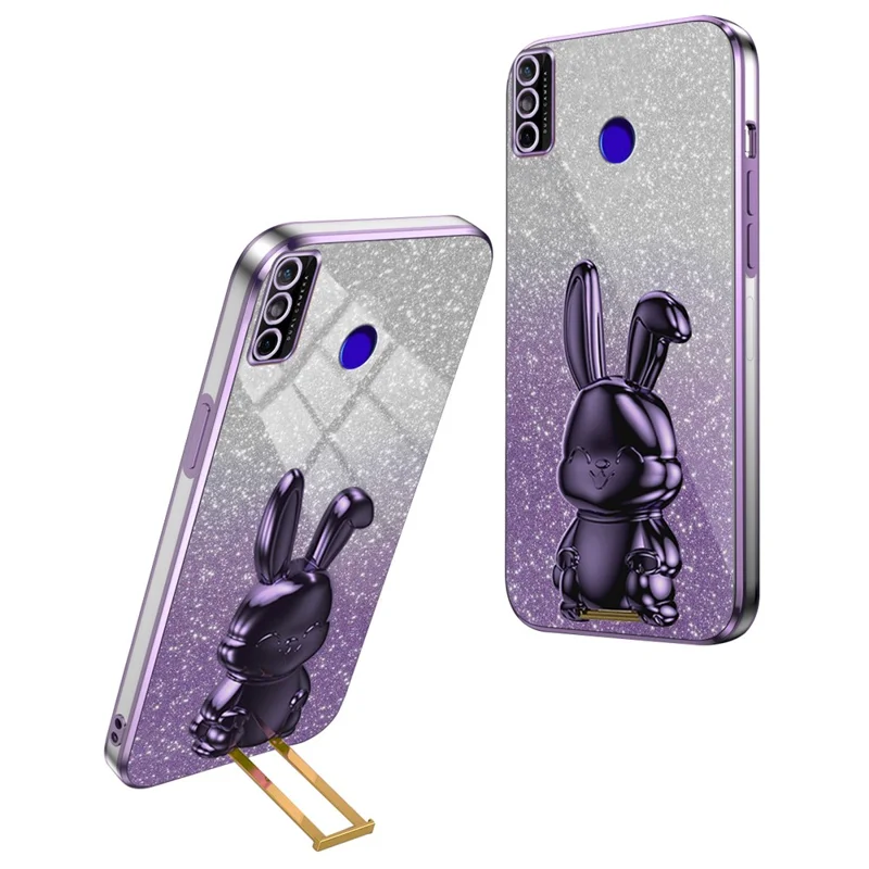 For TECNO Spark Go 2020 / 6 Go Kickstand Case Cute Rabbit Slim Phone Cover - Purple