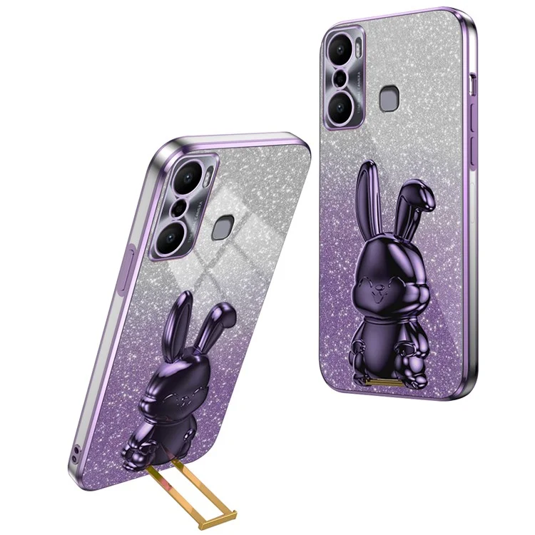 Para Infinix Hot 20 Play 4G Kickstand Case Cute Rabbit Protective Phone Cover - Púrpura
