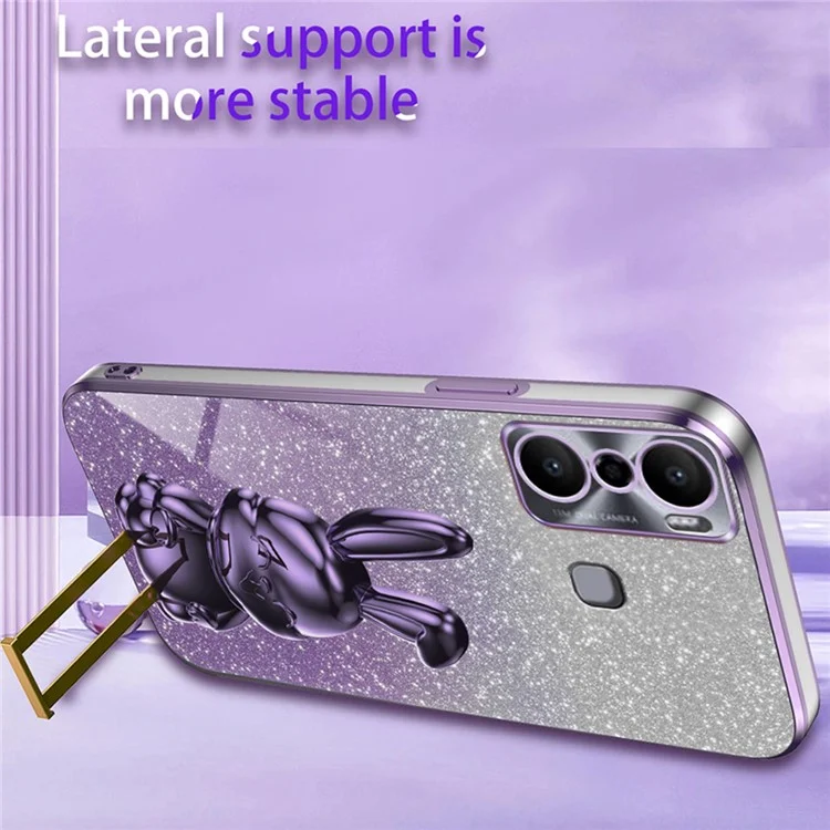 Para Infinix Hot 20 Play 4G Kickstand Case Cute Rabbit Protective Phone Cover - Púrpura