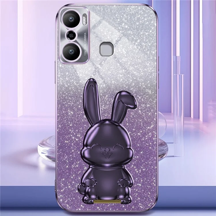 Para Infinix Hot 20 Play 4G Kickstand Case Cute Rabbit Protective Phone Cover - Púrpura
