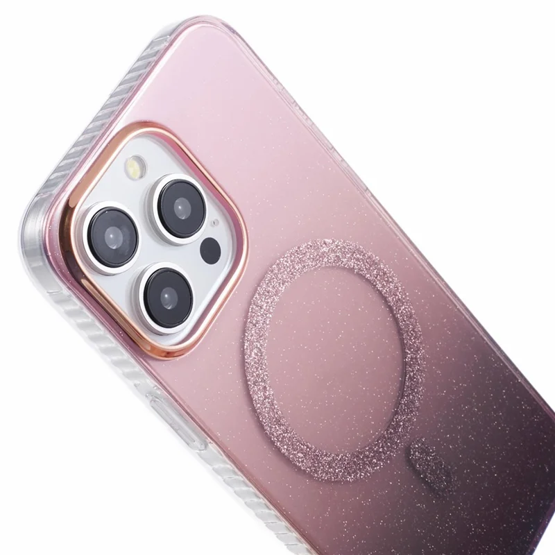 For iPhone 12 / 12 Pro Case Compatible with MagSafe Glitter Gradient TPU+Acrylic Slim Phone Case - Pink