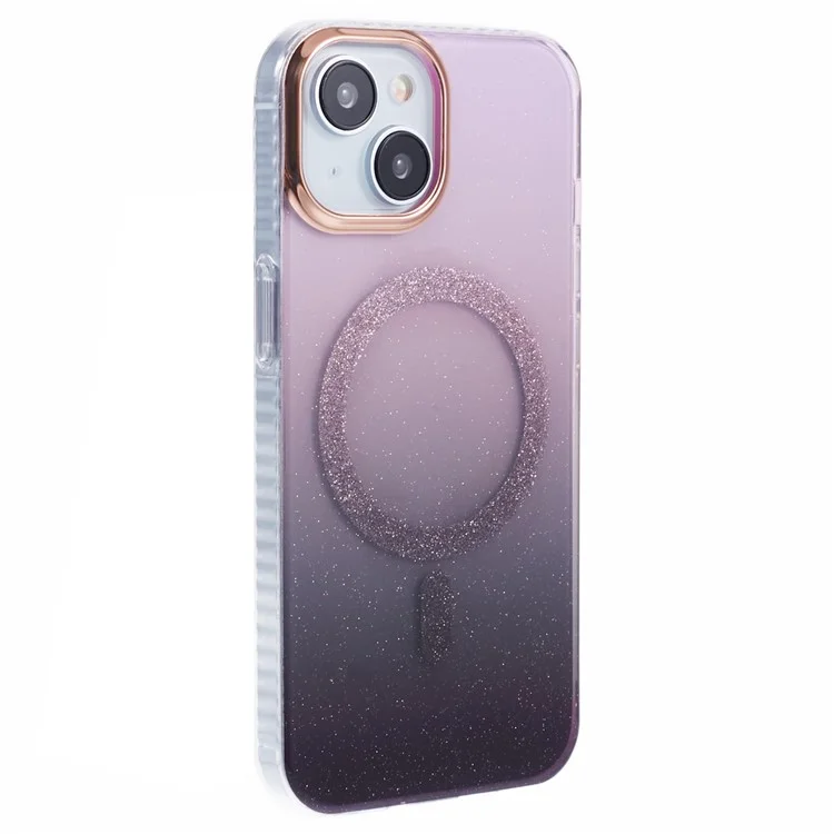 For iPhone 13 6.1 inch Case Glitter Gradient Big Rear Lens Hole Cover Compatible with MagSafe - Purple