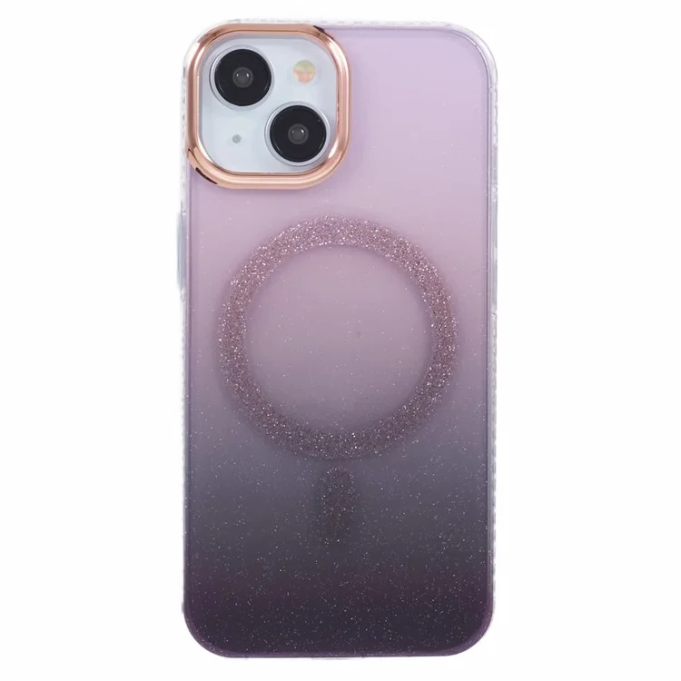 For iPhone 13 6.1 inch Case Glitter Gradient Big Rear Lens Hole Cover Compatible with MagSafe - Purple