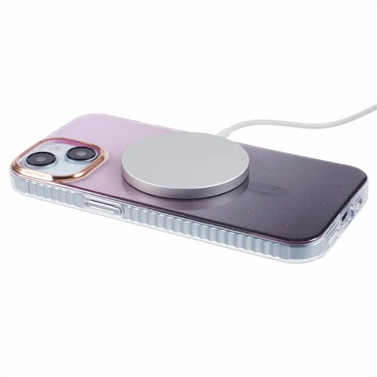 For iPhone 13 6.1 inch Case Glitter Gradient Big Rear Lens Hole Cover Compatible with MagSafe - Purple