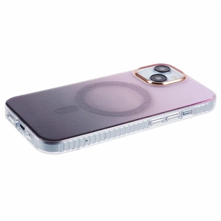 For iPhone 13 6.1 inch Case Glitter Gradient Big Rear Lens Hole Cover Compatible with MagSafe - Purple