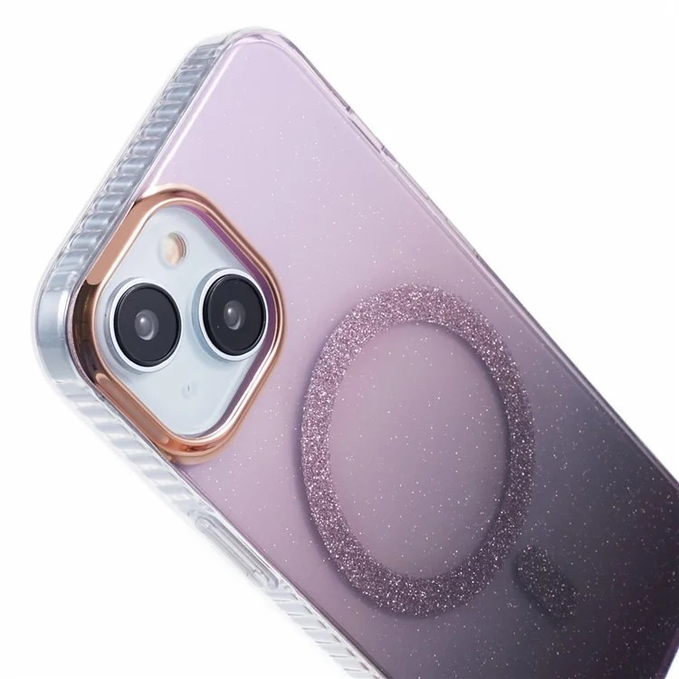 For iPhone 13 6.1 inch Case Glitter Gradient Big Rear Lens Hole Cover Compatible with MagSafe - Purple