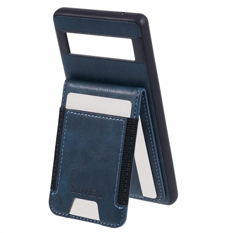 SUTENI H03 For Google Pixel 7a Anti-drop Cover Card Holder PU+TPU Kickstand Phone Case - Blue