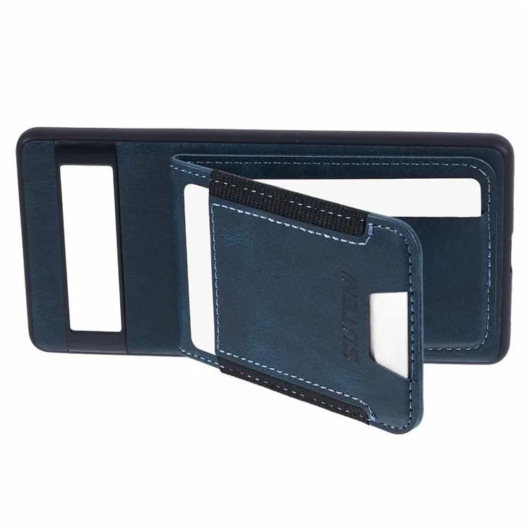 SUTENI H03 For Google Pixel 7a Anti-drop Cover Card Holder PU+TPU Kickstand Phone Case - Blue