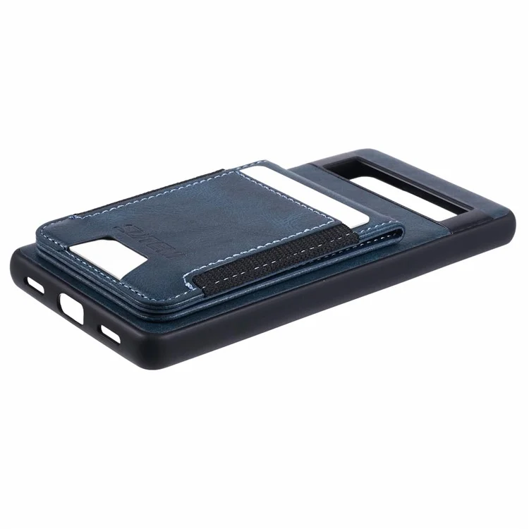 SUTENI H03 For Google Pixel 7a Anti-drop Cover Card Holder PU+TPU Kickstand Phone Case - Blue