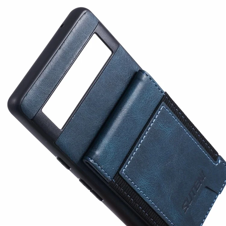 SUTENI H03 For Google Pixel 7a Anti-drop Cover Card Holder PU+TPU Kickstand Phone Case - Blue
