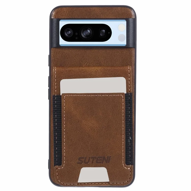 SUTENI H03 For Google Pixel 8 Pro Phone Case Kickstand Cover with Card Slots - Brown
